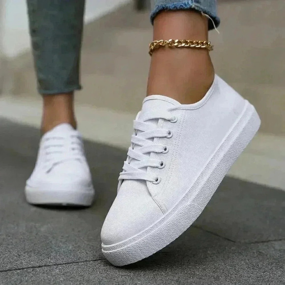 White Sporty Women's Canvas Shoes - Picture 2 of 5